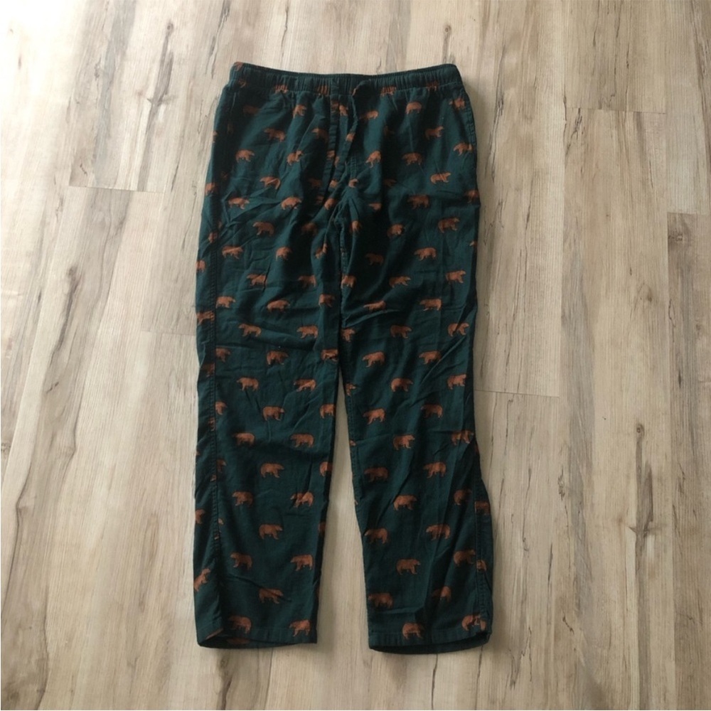 J. Crew Men's Dark Green Joggers with Bear Print Lounge Pajama Pants - Picture 2 of 8
